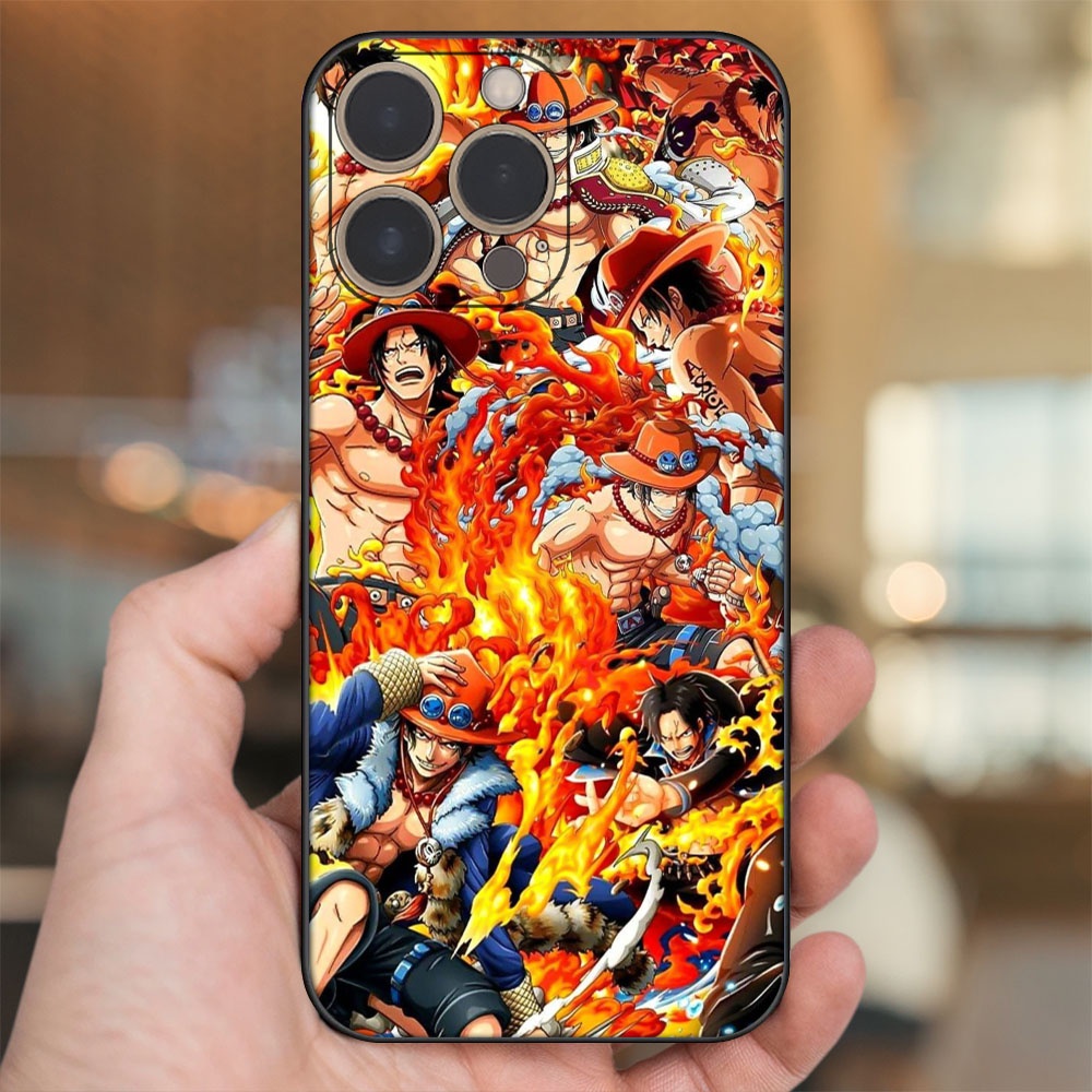 Ốp lưng iPhone 14 Pro dẻo đen cạnh vuông in hình Ace One Piece