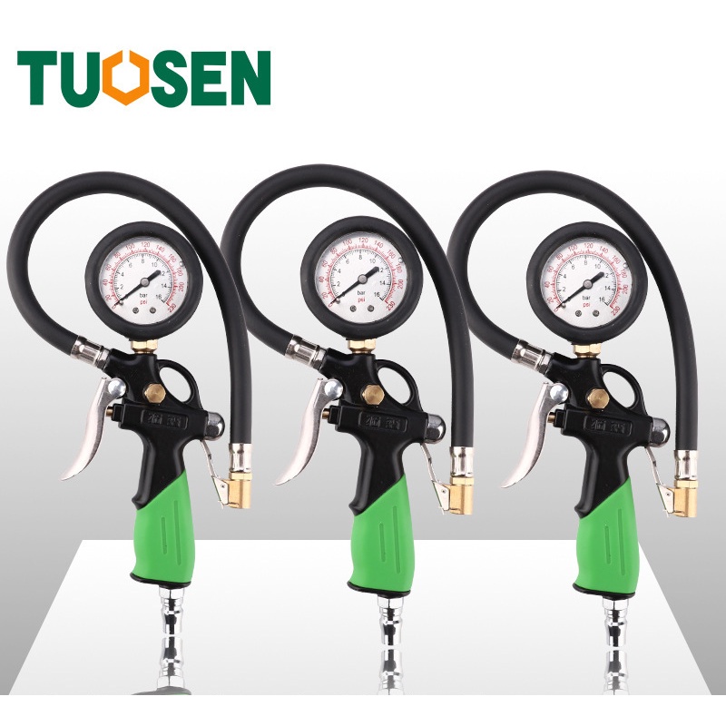 Súng Bơm Lốp ô tô xe máy có đồng hồ đo áp suất TUOSEN; Bộ Vòi bơm lốp xe ô tô, xe máy, kiêm Đồng hồ kiểm tra áp suất lố