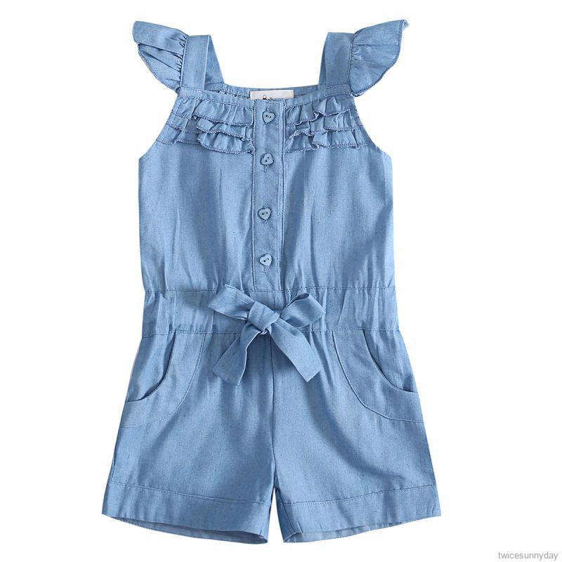 Jumpsuit Jeans Không Tay Thời Trang Xinh Xắn Cho Bé Gái