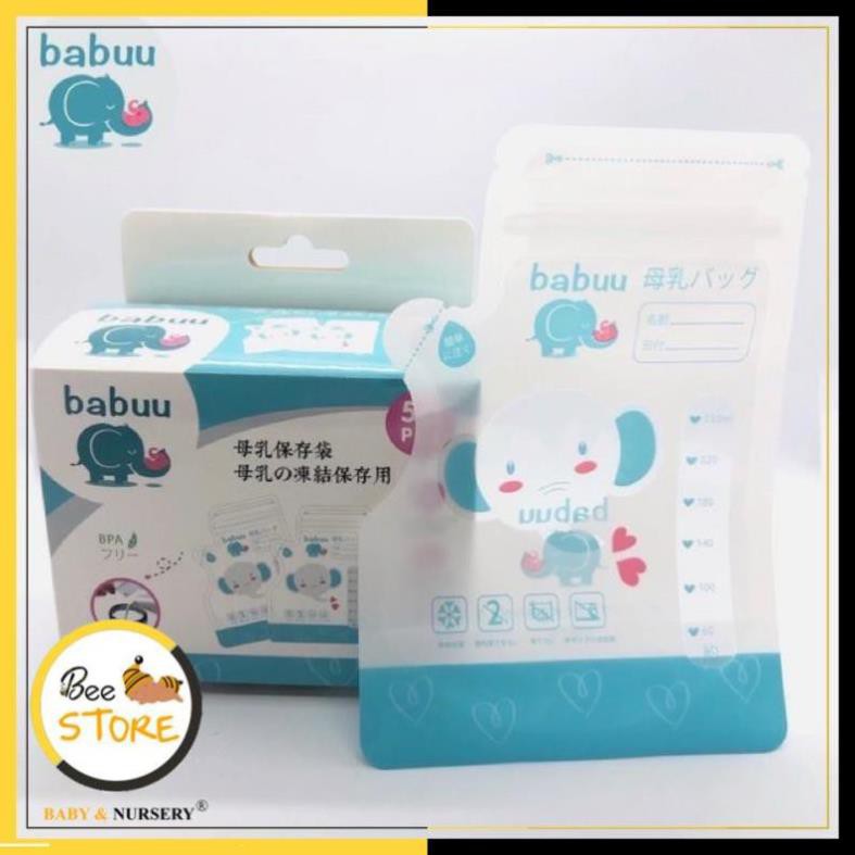 [BÁN LẺ GIÁ SỈ]  Túi trữ sữa có vòi 250ml Babuu Nhật Bản hình Voi có vòi rót tiện lợi (Hộp 50 túi)