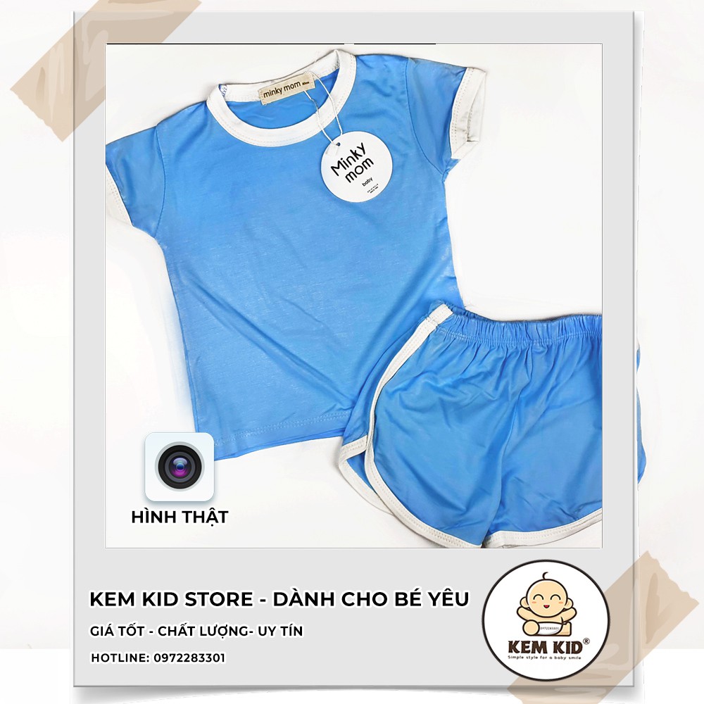 Bộ Minky Mom cộc trơn viền trắng màu vải mát, mềm mịn thấm hút mồ hôi cho bé