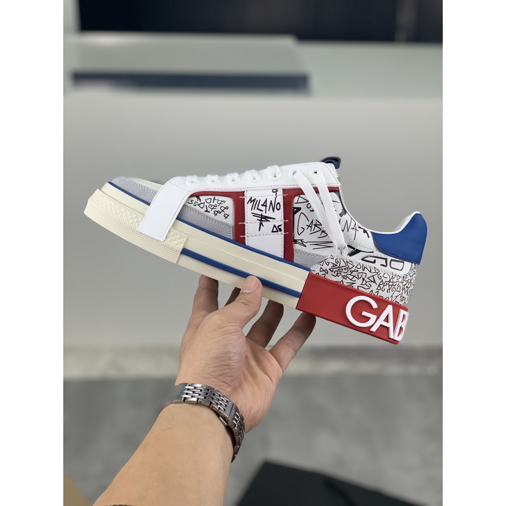 Giày sneaker nam da thật thời trang cao cấp Docle & Gabbana thiết kế họa tiết cá tính, phong cách trẻ trung, năng động