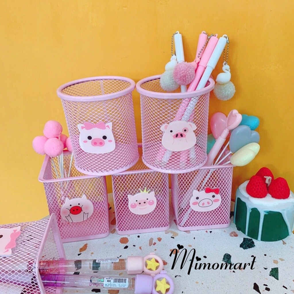 Giỏ đựng bút để bàn bằng sắt màu hồng pastel - Giỏ sắt sơn tĩnh điện đựng đồ dùng văn phòng phẩm tiện ích