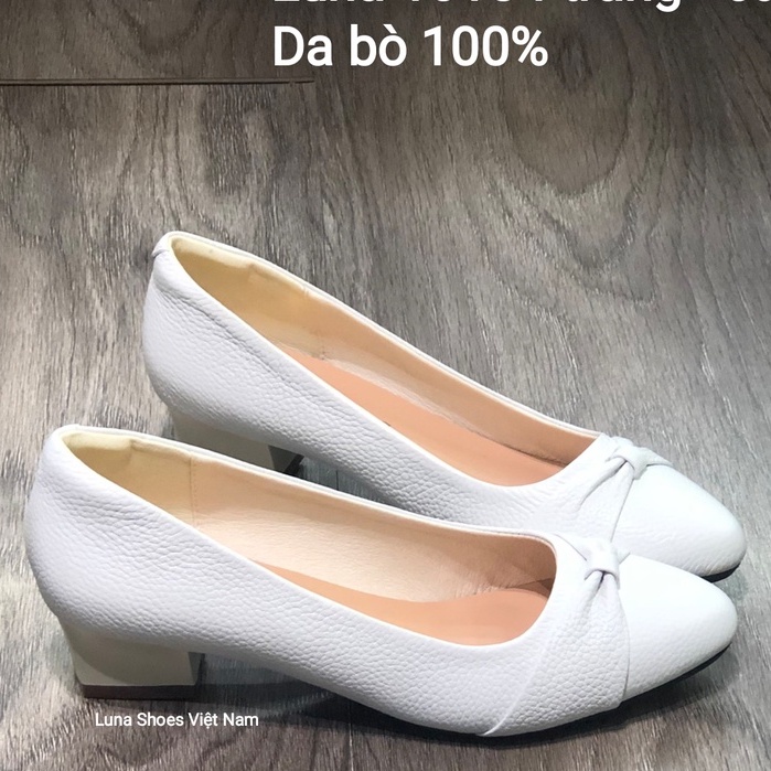 Giày cao gót nữ 4p LUNASHOES 5007 giày da bò thật nữ cho mẹ có nơ mềm êm chân bảo hành 2 năm guốc trung niên