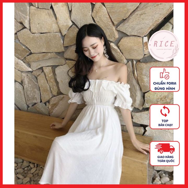 Váy Dự Tiệc Hàng Thiết Kế Thắt Eo Giá Rẻ Nhất 🍓SALE SỐC🍓 Đầm Trắng Công Chúa Xòe Sang Chảnh Tôn Dáng