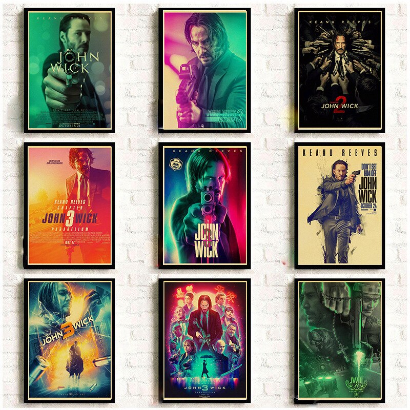 Cổ Điển Giấy Kraft Áp Phích Phim John Wick Vintage Nghệ Thuật In Nhà Phòng Thanh Treo Tường Trang Tr