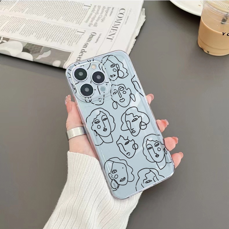 Ốp Điện Thoại TPU Gel Trong Suốt Viền Vuông In Hình Khuôn Mặt Nghệ Thuật iPhone 13 Pro Max 14 12 iPhone 11 XR 8 7 SE 2022