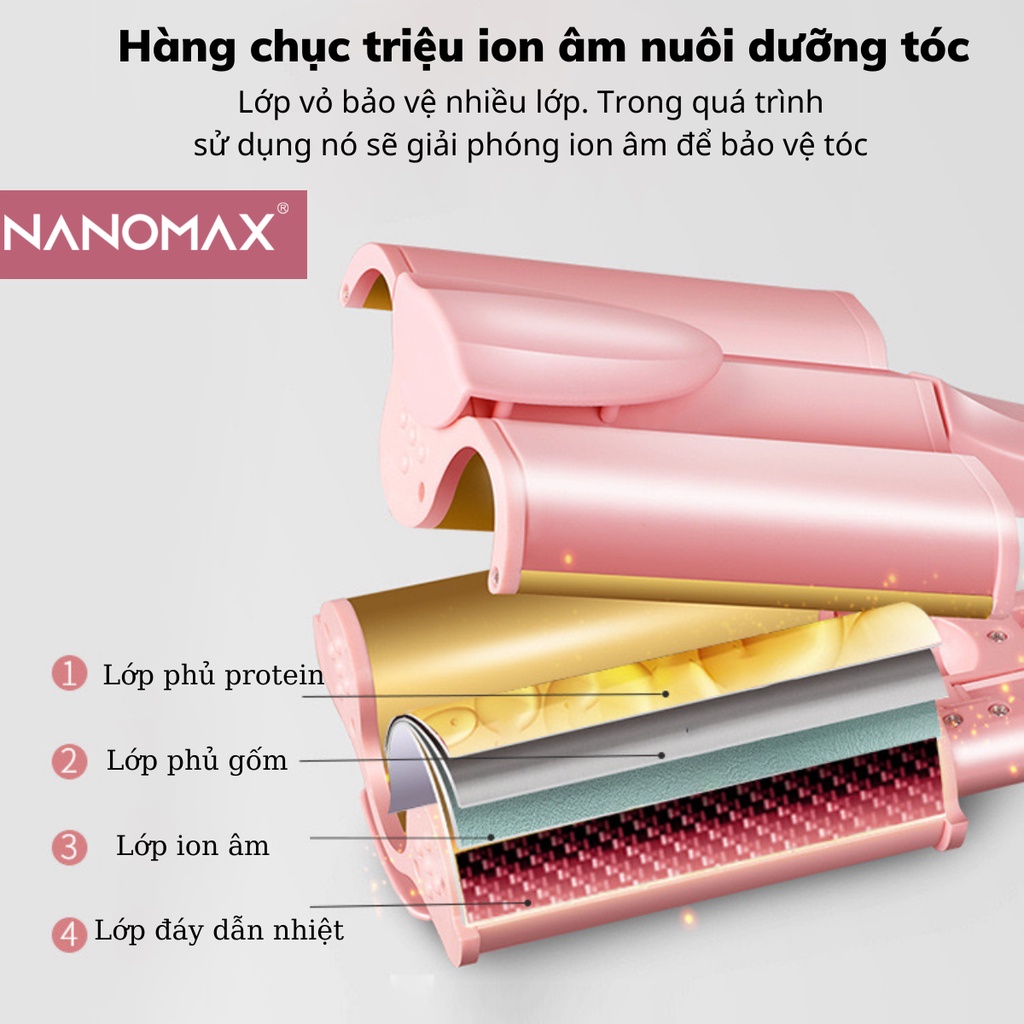 Máy Uốn Tóc Xoăn Gợn Sóng Nước 3 Trục Nanomax N32, Có Màn Hình Hiển Thị, Nhiều Cấp Độ Điều Chỉnh Nhiệt