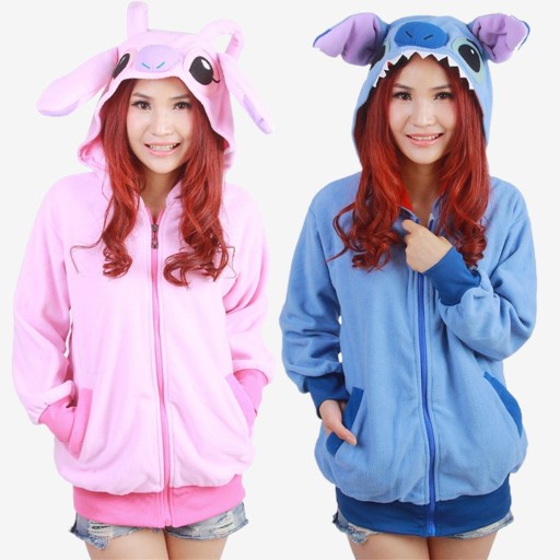 Áo Khoác Hoodie Phối Khóa Kéo In Hoạt Hình Stitch Dễ Thương Thời Trang Thu Đông Cho Nữ