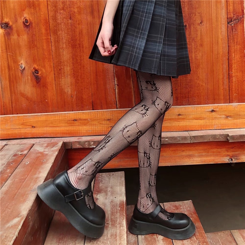 Quần tất lưới dài in hình mèo kitty ngôi sao thời trang dành cho nữ
