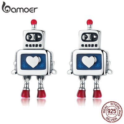 Bamoer Khuyên Tai Bạc 925 Hình Trái Tim robot Thời Trang Cho Nữ sce477