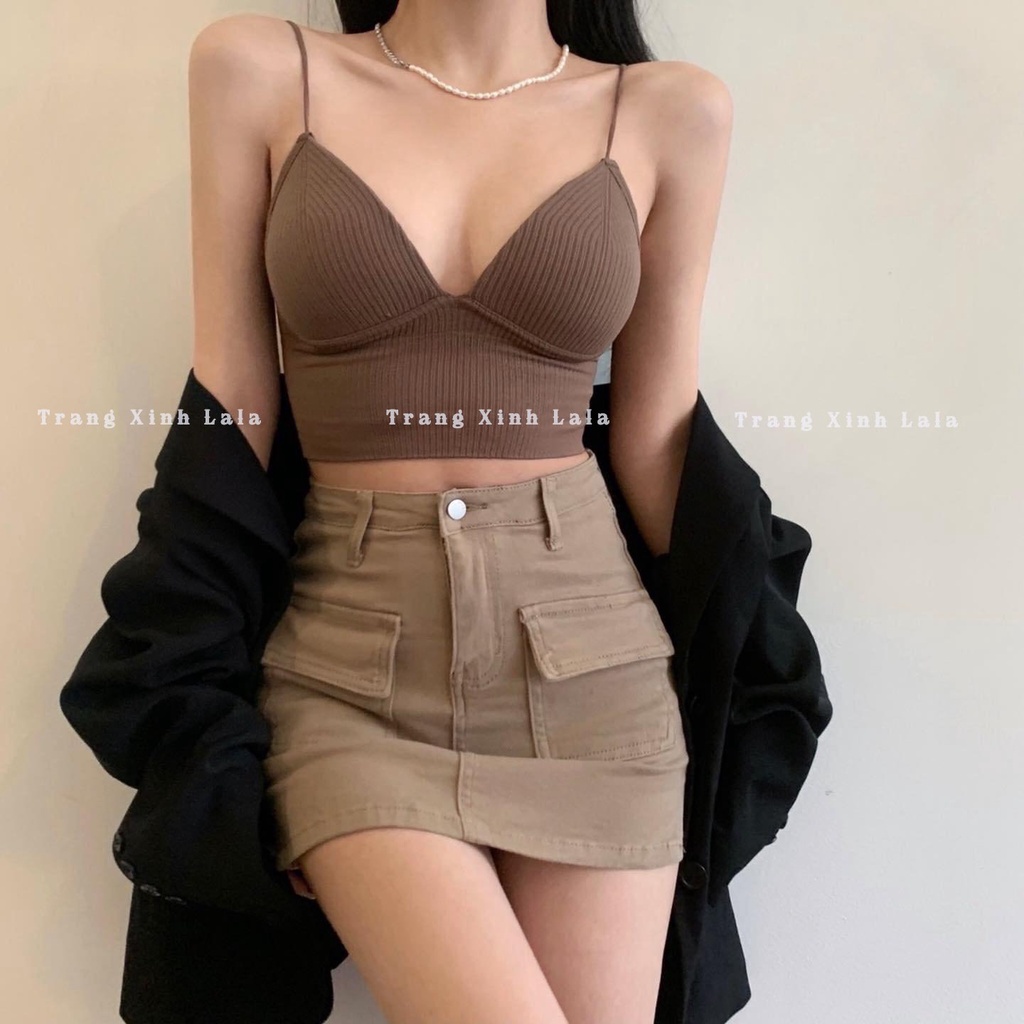 Áo 2 Dây Nữ Gân Tăm Sợi Bún Nâng Vòng 1 Cao Cấp - Áo Bra Có Đệm, Khoét Lưng Siêu Đẹp Nhiều Màu A004