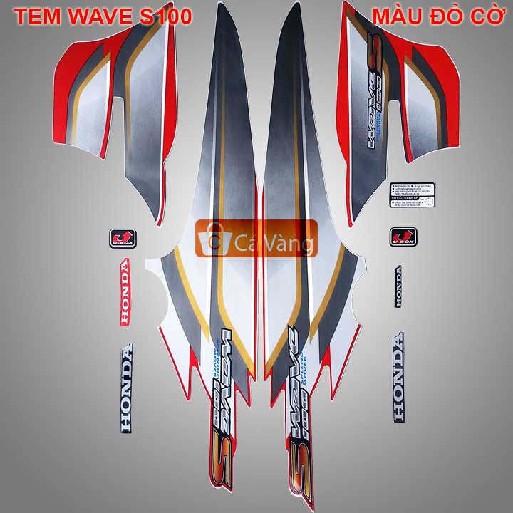 Tem xe máy Wave S100 LOẠI ZIN, TEM XỊN - MÀU ĐỎ CỜ