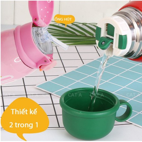 Bình giữ nhiệt trẻ em lõi INOX316 dung tích 550ml hình thú ngộ nghĩnh - Có kèm túi vải, ống hút, 3 nắp đa năng | BigBuy360 - bigbuy360.vn