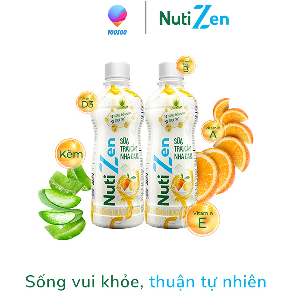 Combo 6 Chai Thức Uống Hương Cam Sữa Trái Cây Nha Đam Nutizen Chai pet 290ml - Thương Hiệu NUTIFOOD - YOOSOO