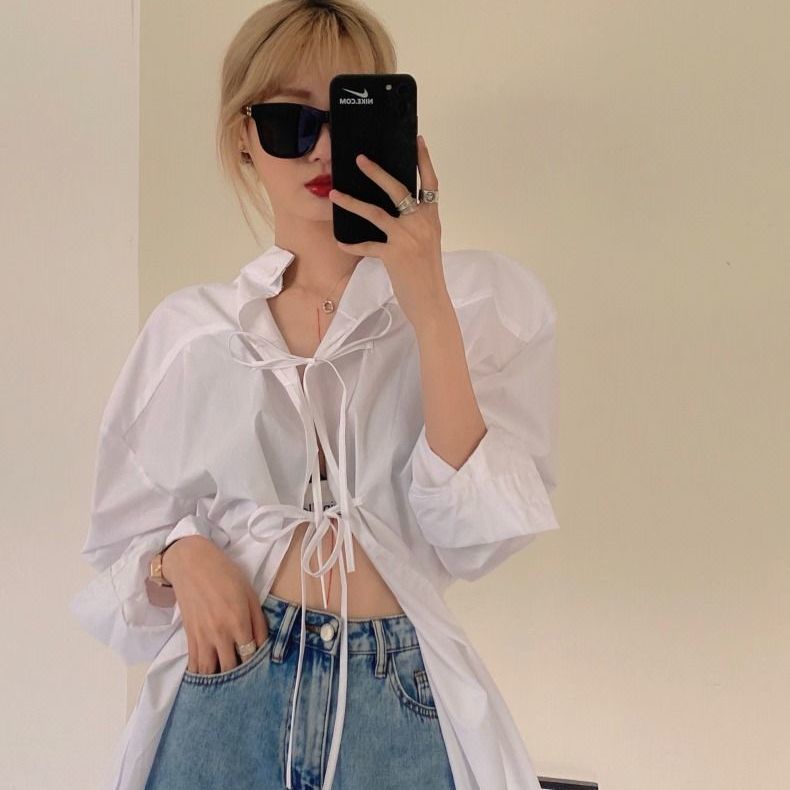 Áo Sơ Mi Dáng Rộng Thiết Kế Lưng Và Phía Trước Phong Cách Hàn Quốc Cho Nữ