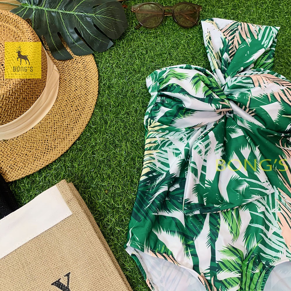 Bikini 1 mảnh - Bikini họa tiết lá lệch vai phong cách Hàn Quốc (Ảnh thật) | BigBuy360 - bigbuy360.vn