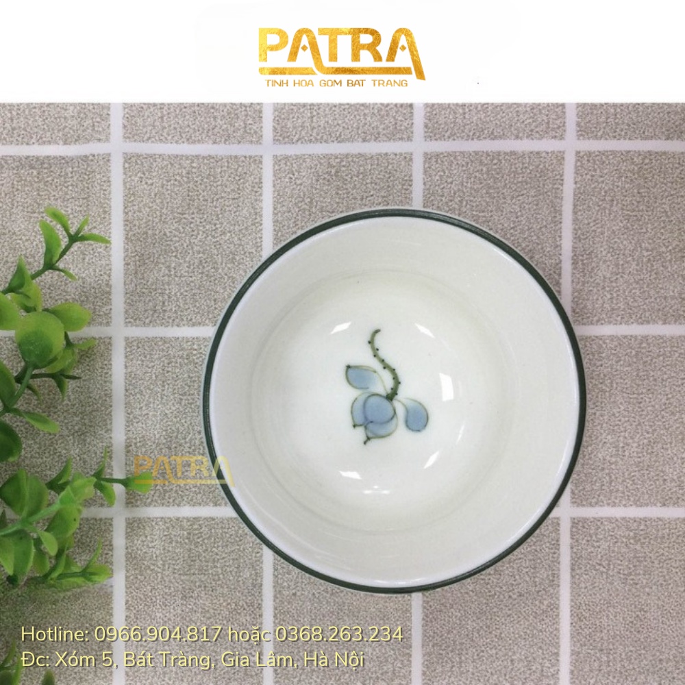 Bộ bát đĩa hoa mặt trời, bát đĩa sứ men kem Bát Tràng họa tiết sen xanh thờ cúng gia tiên