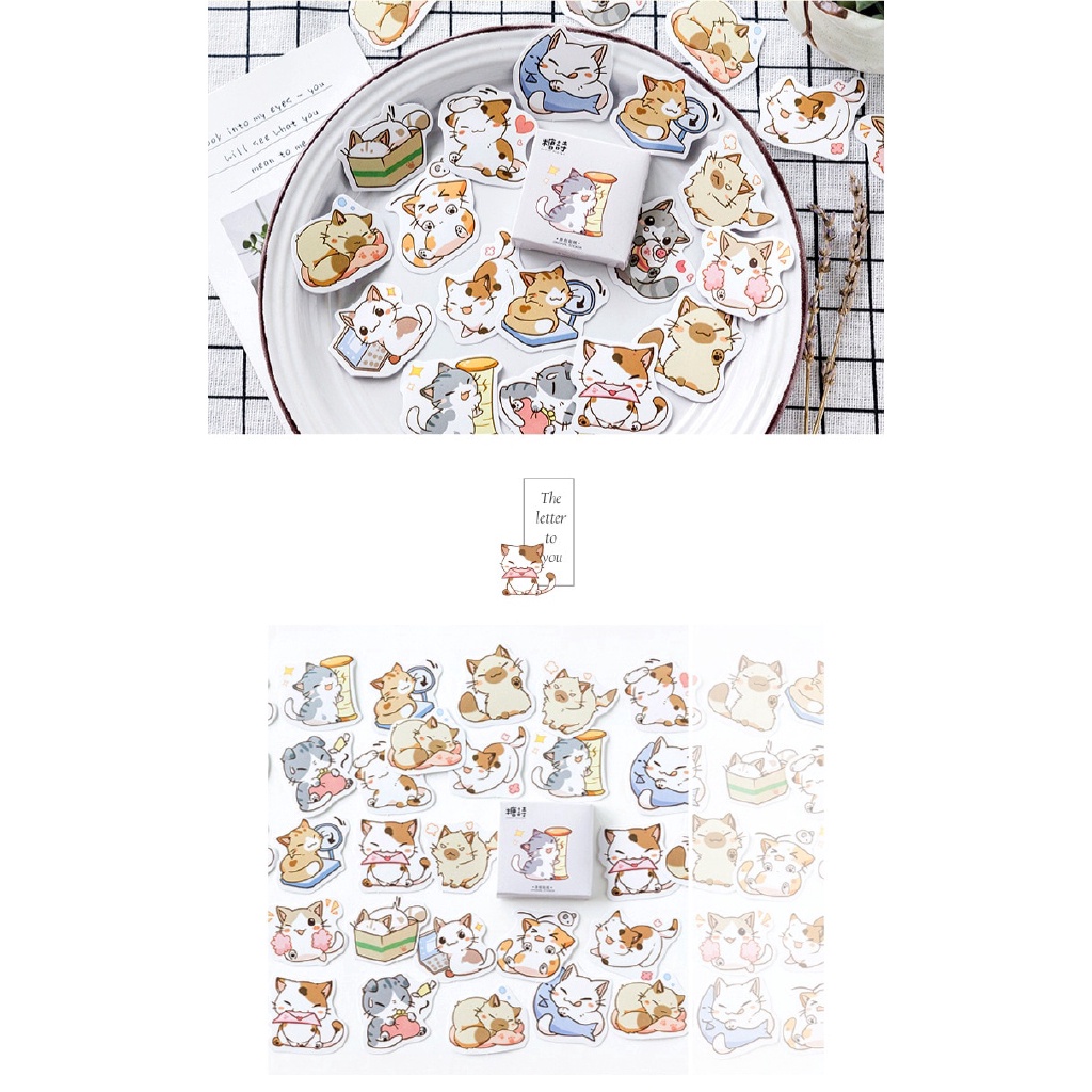 Set 45 Miếng Dán Trang Trí Hình Mèo Dễ Thương