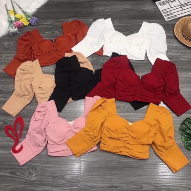 Áo croptop cổ tim tay phồng bigsize 60-90kg vải lua tuyết siệu mịn