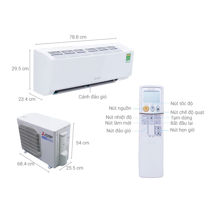 CHÍNH HÃNG - Máy lạnh Mitsubishi Electric Inverter 1 HP MSY-JP25VF