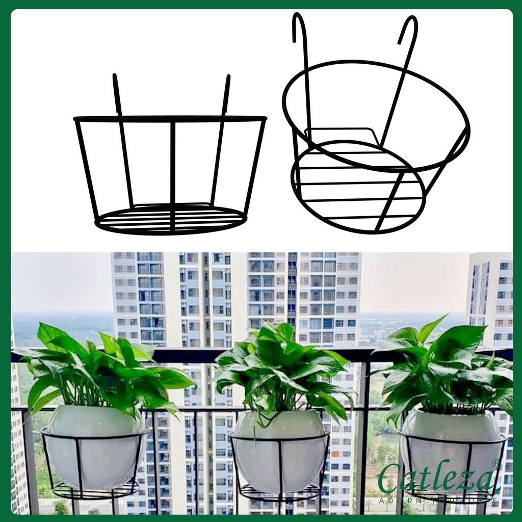 Giá Treo Chậu Cây Lan Can CATLEZA Tròn 22x22x18 cm (Móc Sắt Treo Ban Công)