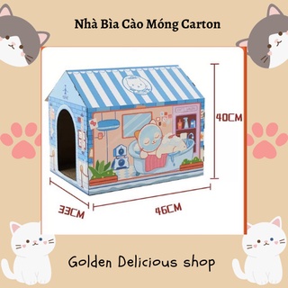 Ngôi Nhà Cào Móng Bìa Carton Cho Mèo - Đồ Chơi Cào Móng Kiêm Ổ Mèo - Mèo Cực Thích - Kích Thước Lớn - Thiết Kế Dễ Thương