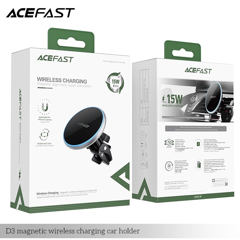 Giá đỡ sạc nhanh không dây từ tính trên ô tô 15W ACEFAST - D3