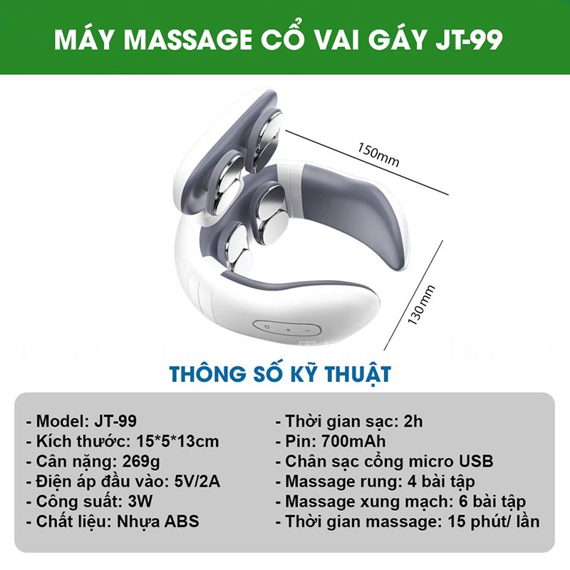 Máy Mát Xa Cổ Vai Gáy TAKARA, Massage Trị Liệu Xung Điện Giảm Đau Mỏi Với 8 Chế Độ Massage JT99