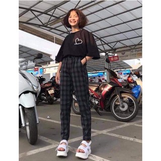 Quần Baggy Nữ Baggy Nam Ống Suông Kẻ Caro Unisex - Kiểu quần kẻ caro nam nữ TadaShop