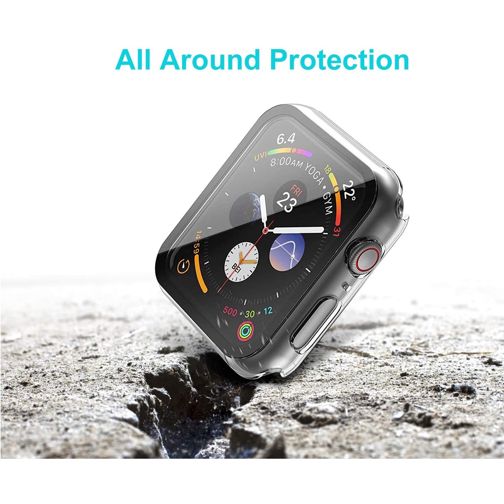 Ốp Bảo Vệ Mặt Đồng Hồ + Kính Cường Lực Bảo Vệ Màn Hình apple watch 38 40 41 42 44 45mm Series 7 6 5 4 3 2 1 SE