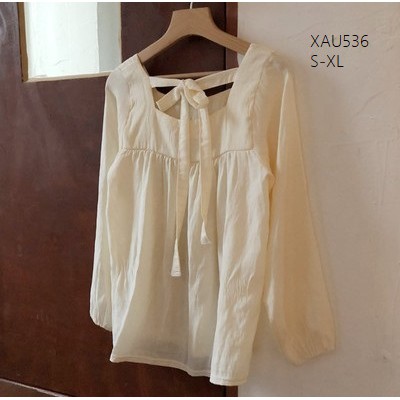 XẢ HÀNG XAU536 Áo sơ mi cổ vuông phong cách vintage cổ điển