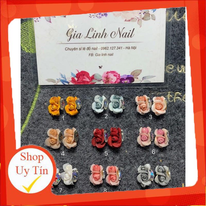 Hoa bột nail gắn móng tay | Hoa hồng kép gắn đá ( set 2 bông/ 10 bông )