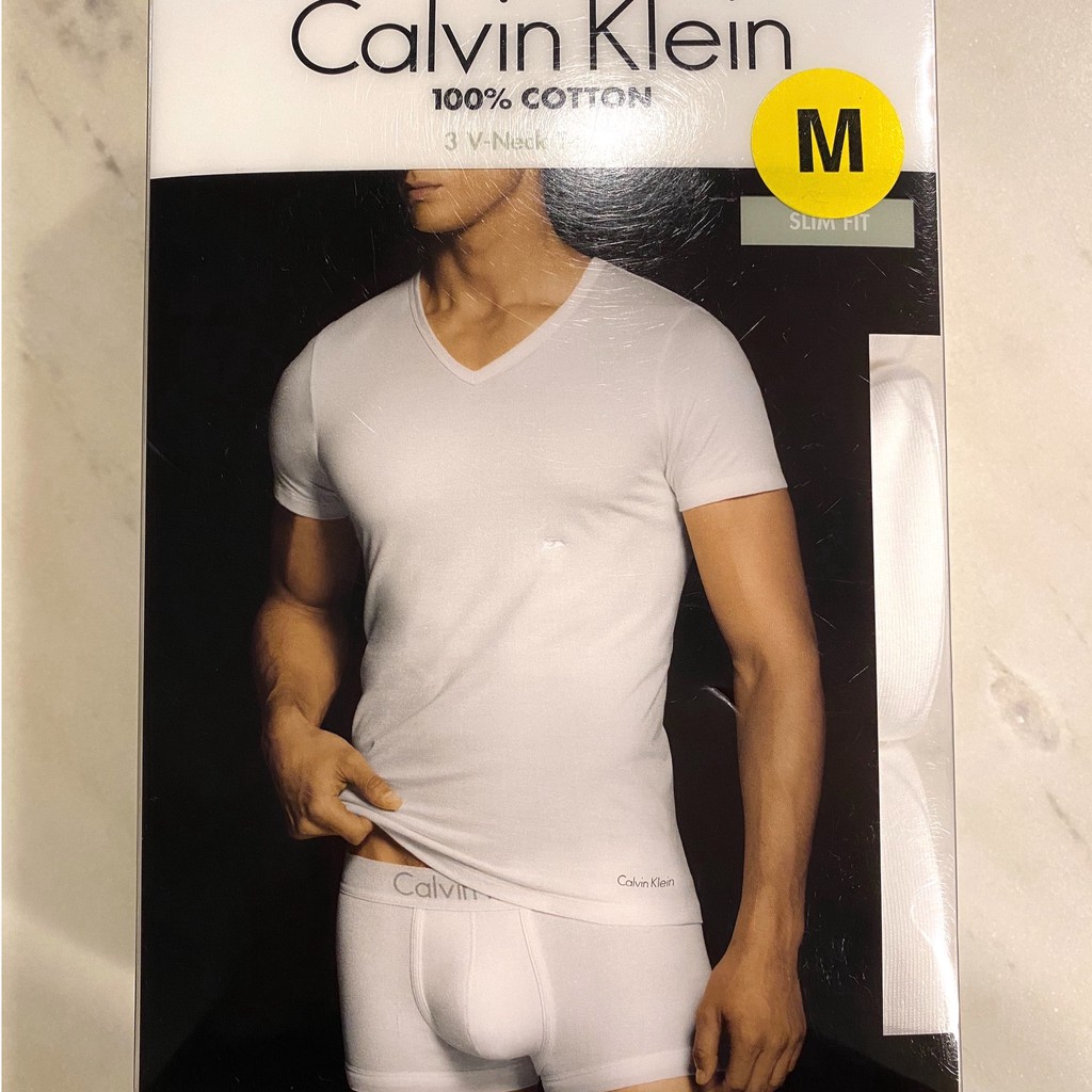 Áo lót nam Calvin Klein 100% Cotton Slim Fit 3-pack V-Neck T-shirt - White