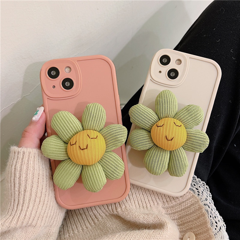 Ốp điện thoại tpu mềm có giá đỡ hình bông hoa vải chống vân tay cho iPhone 13 11 Pro Max X XR Xs Max 12 Pro 13 Pro Max