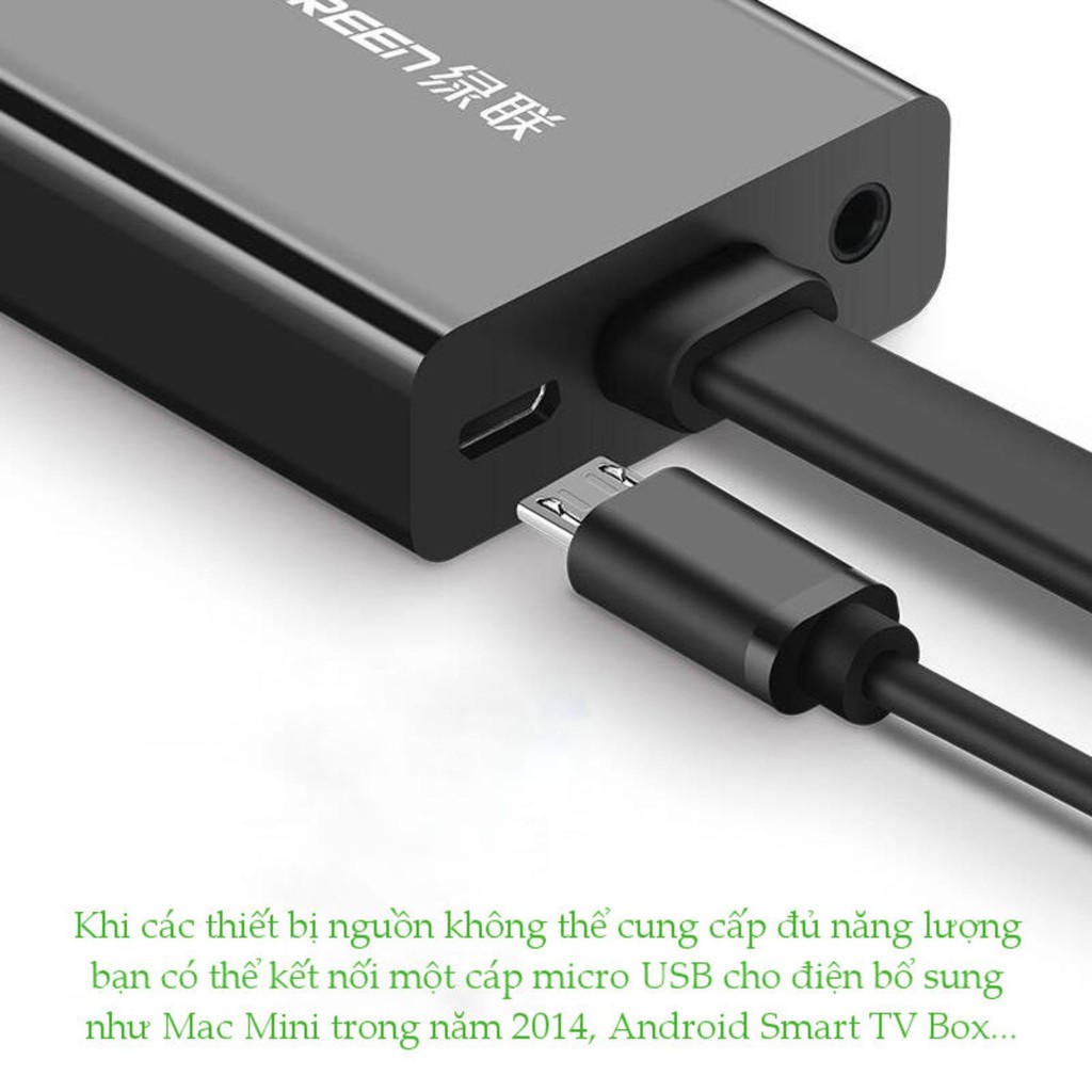 Cáp chuyển đổi HDMI sang VGA dây dẹt tích hợp cổng Audio 3.5mm + Micro USB UGREEN MM103