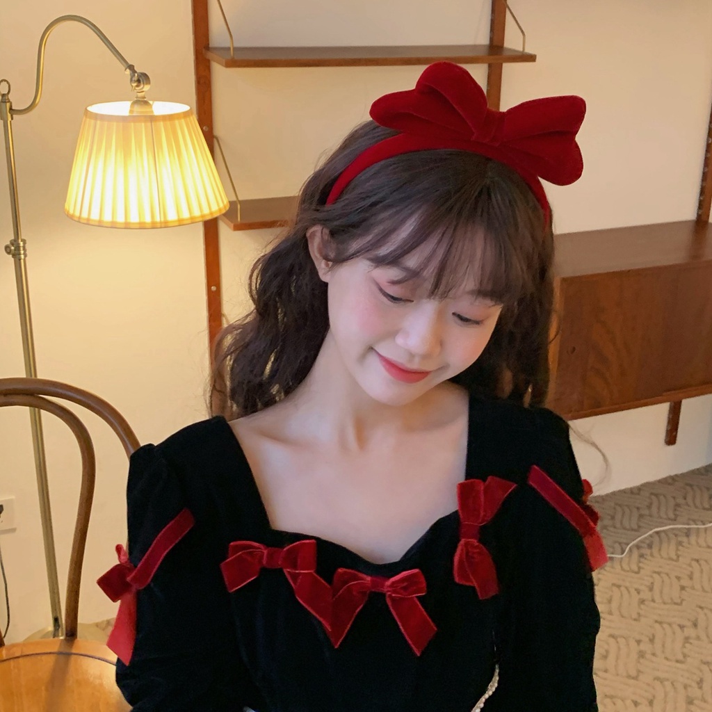 Băng Đô Nơ Bằng Nhung Màu Đỏ Mừng Năm Mới 2022