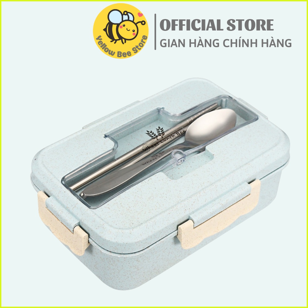 Hộp mang cơm văn phòng giữ nhiệt 3 ngăn, nhựa lúa mạch, tặng kèm bộ đũa thìa inox