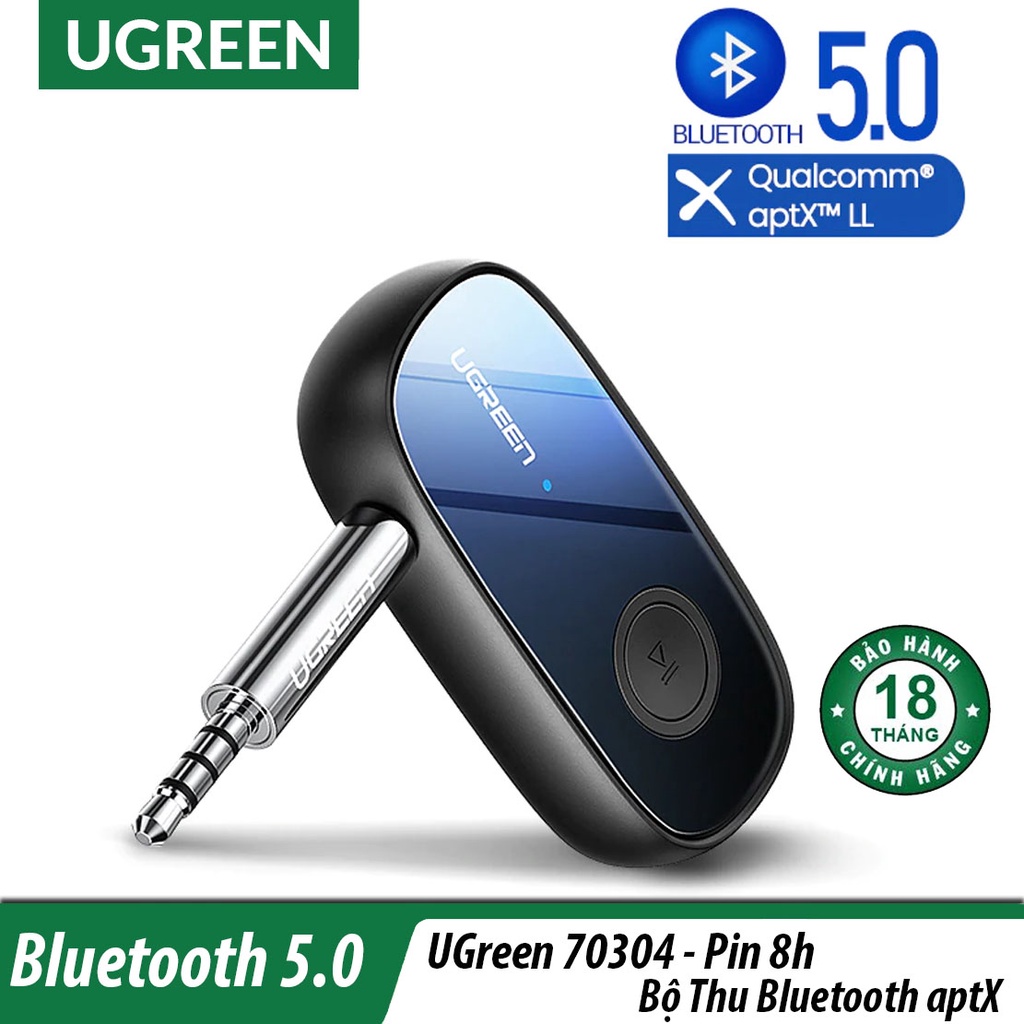 Bluetooth 5.0 Receiver Chính hãng Ugreen 70304 Hỗ trợ APTX+ Audio 3.5mm Cao Cấp CM279 (Có Pin lưu trữ 8h)