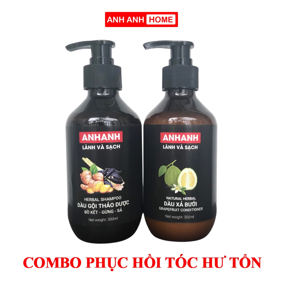 Cặp Dầu gội bồ kết -Xả bưởi cô đặc - AnhAnh, kích thích mọc tóc sạch gàu, nấm ngứa, chống, ngăn rụng tóc