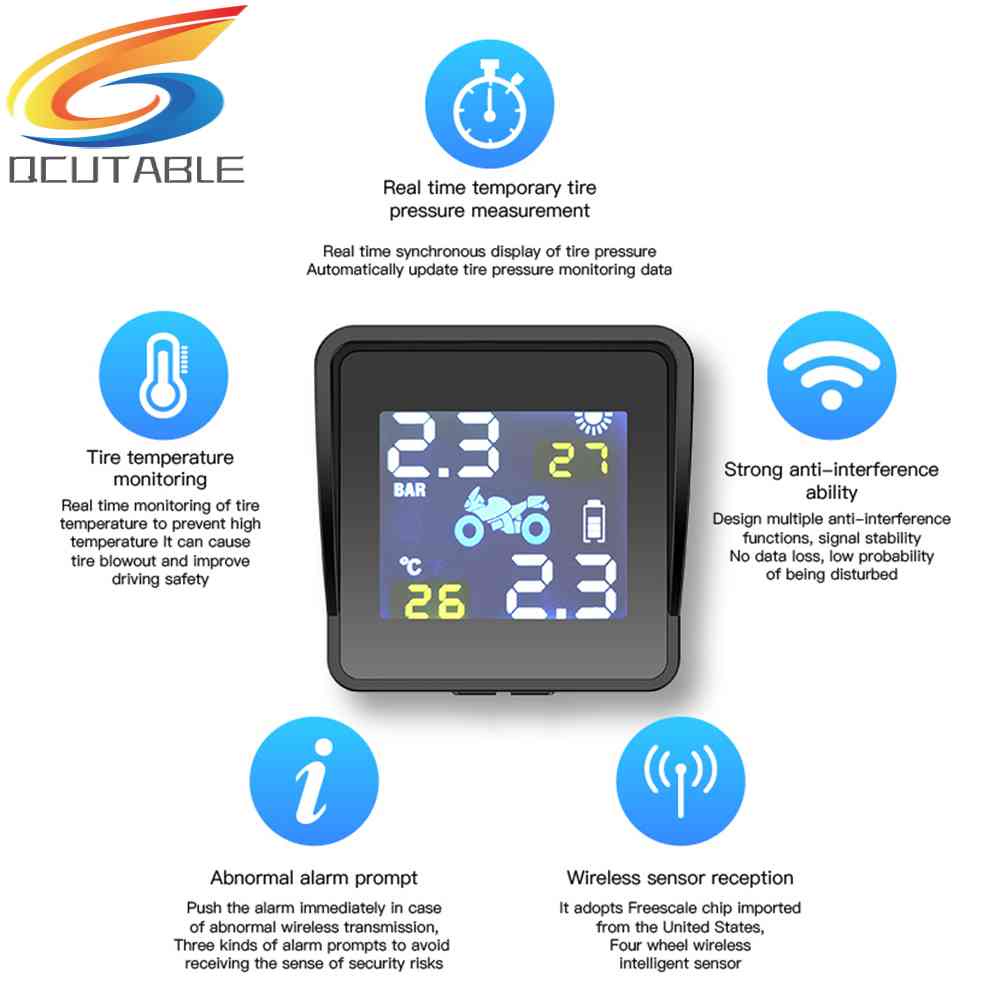 Hệ Thống Báo Động Áp Suất Lốp Xe Máy Năng Lượng Mặt Trời TPMS Với 2 Cảm Biến