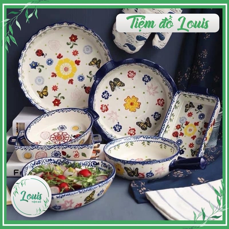 Bộ Bát Đĩa Chén Sứ Ăn Cơm Hoạ Tiết Hoa Bướm Thổ Cẩm Decor Phong Cách Bắc Âu Set Bát Đĩa Ăn Cao Cấp