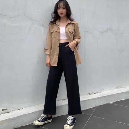 Quần ống rộng culottes suông dài chất dày lưng cao, Quần tây suông ống rộng culottes dài dày (Tất cả là hình thật).