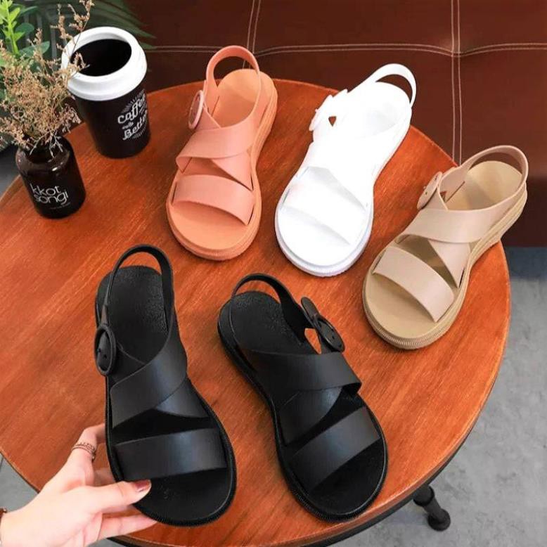 Giày Sandal Nữ, Nhựa Dẻo Đi Mưa Hapu (Đen, Hồng, Kem) - GL008