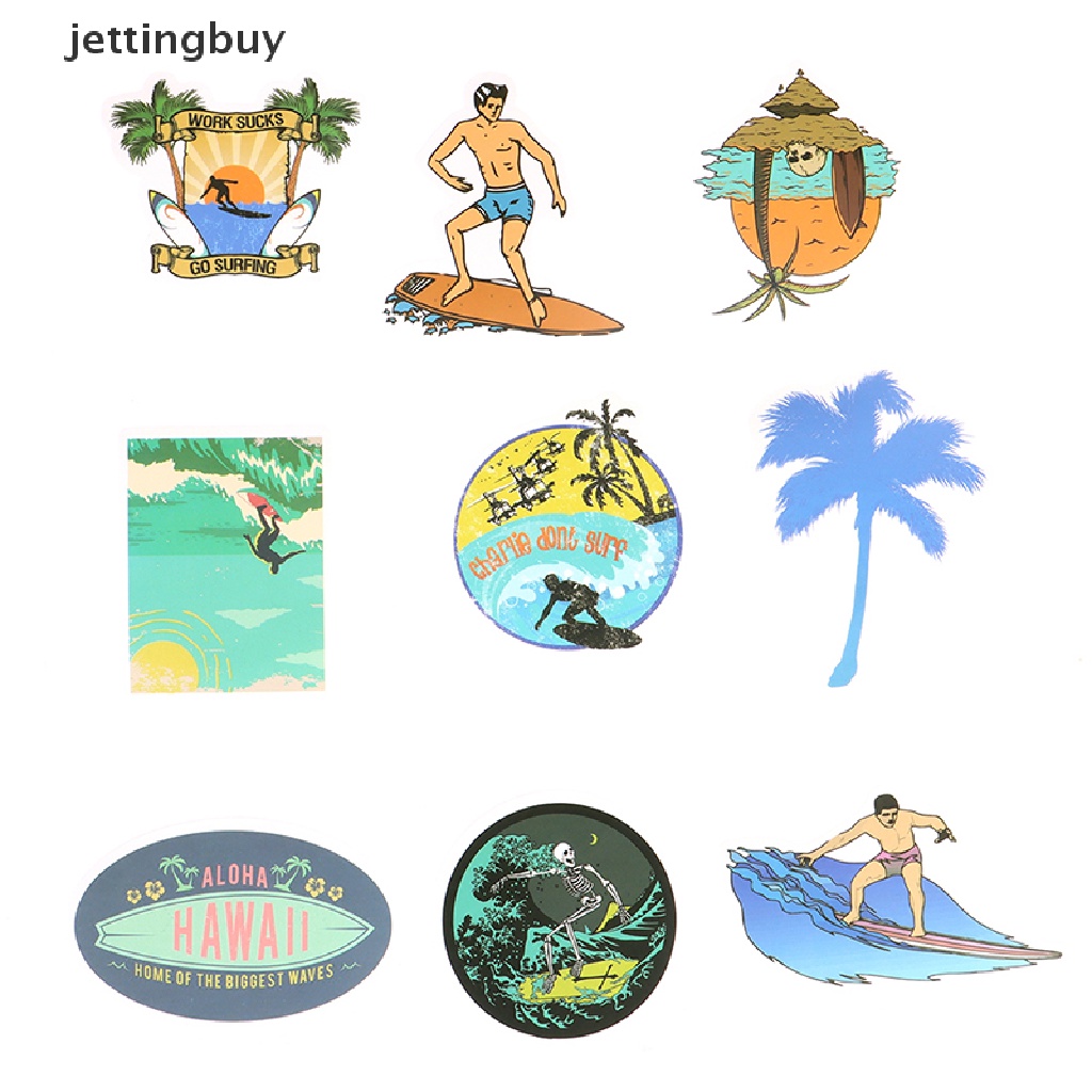 Bộ 50 miếng dán JETTING trang trí vali / laptop / ván trượt / xe hơi họa tiết lướt sóng mùa hè