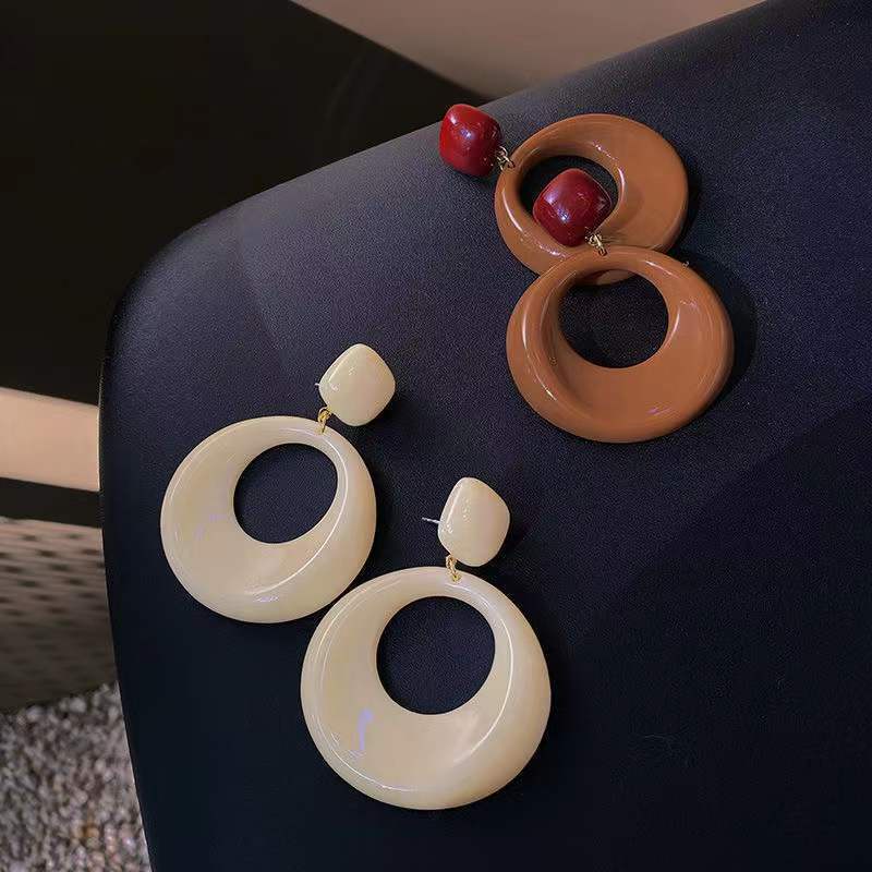 Bông Tai Mạ Bạc 925 Hình Tròn Cỡ Lớn Phong Cách Retro Hong Kong Thời Trang