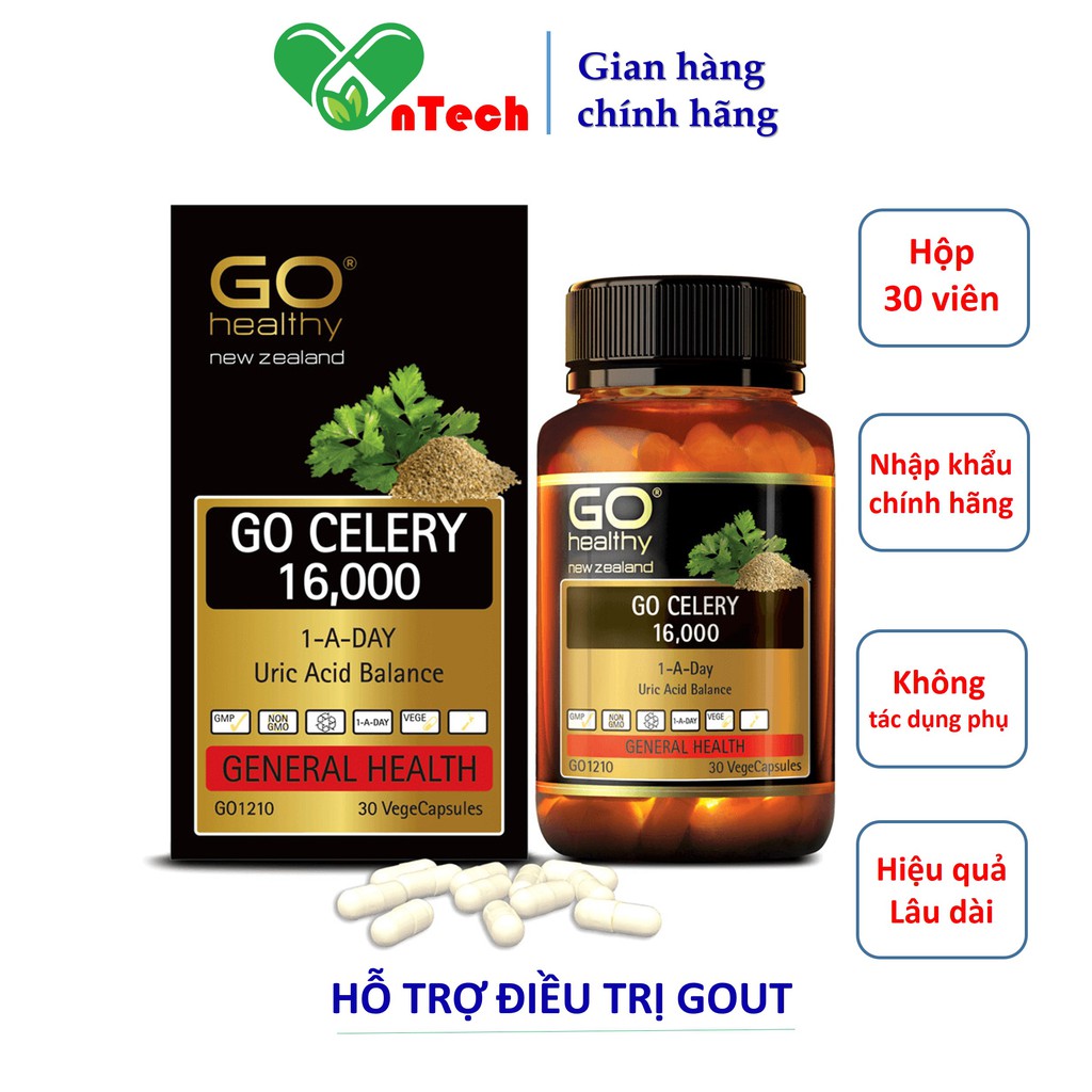 Viên uống Go Healthy GO Celery 16000 Acid Balance phòng và hỗ trợ điều trị Gout giảm sưng đau do gút hộp 30 viên