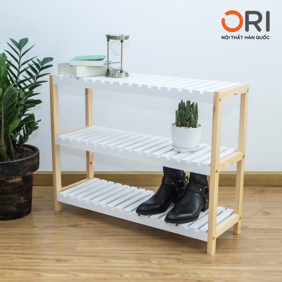 COMBO KỆ GỖ 3 TẦNG LẮP RÁP - KỆ GỖ MẶT KÍNH HÀN QUỐC - BENCH 3F - GLASS SHELF - WHITE