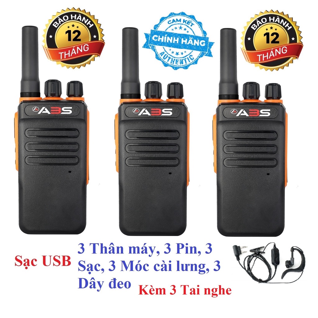 Bộ 3 Bộ đàm ABS GP900S(Loa chống bụi, Dung lượng pin cực lớn >12 tiếng, cự ly liên lạc xa, siêu bền)