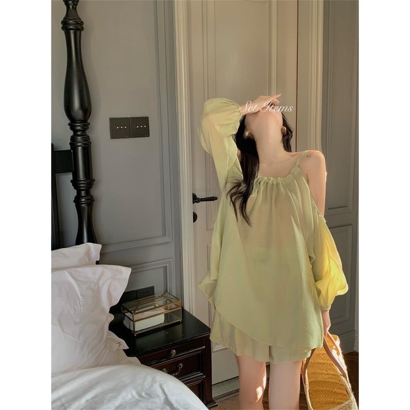 Áo Kiểu Trễ Vai Tay Phồng Phong Cách Hàn Quốc Cho Nữ